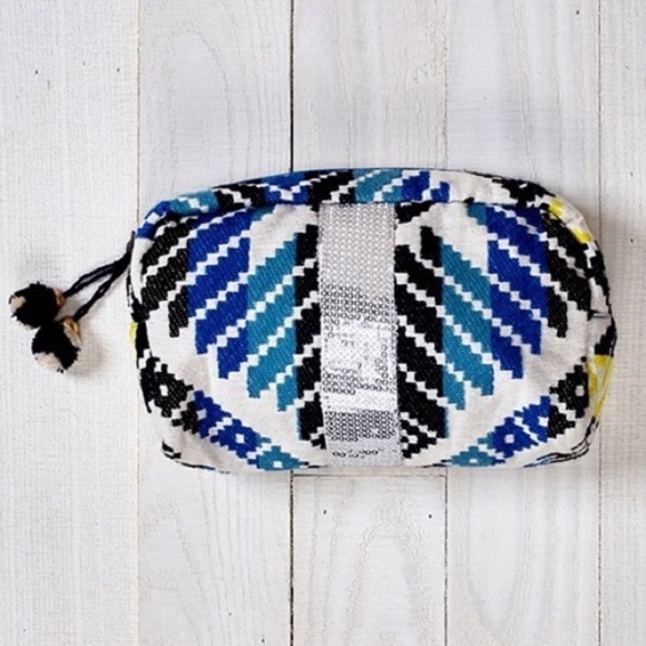 Blue Patterned Cotton Pouch w Sequins - Picture 1 of 5
